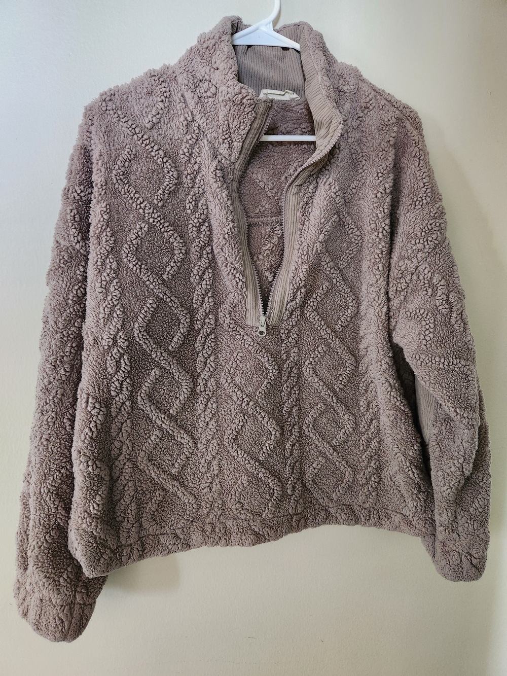 Plush Taupe Sherpa Quarter-Zip Pullover